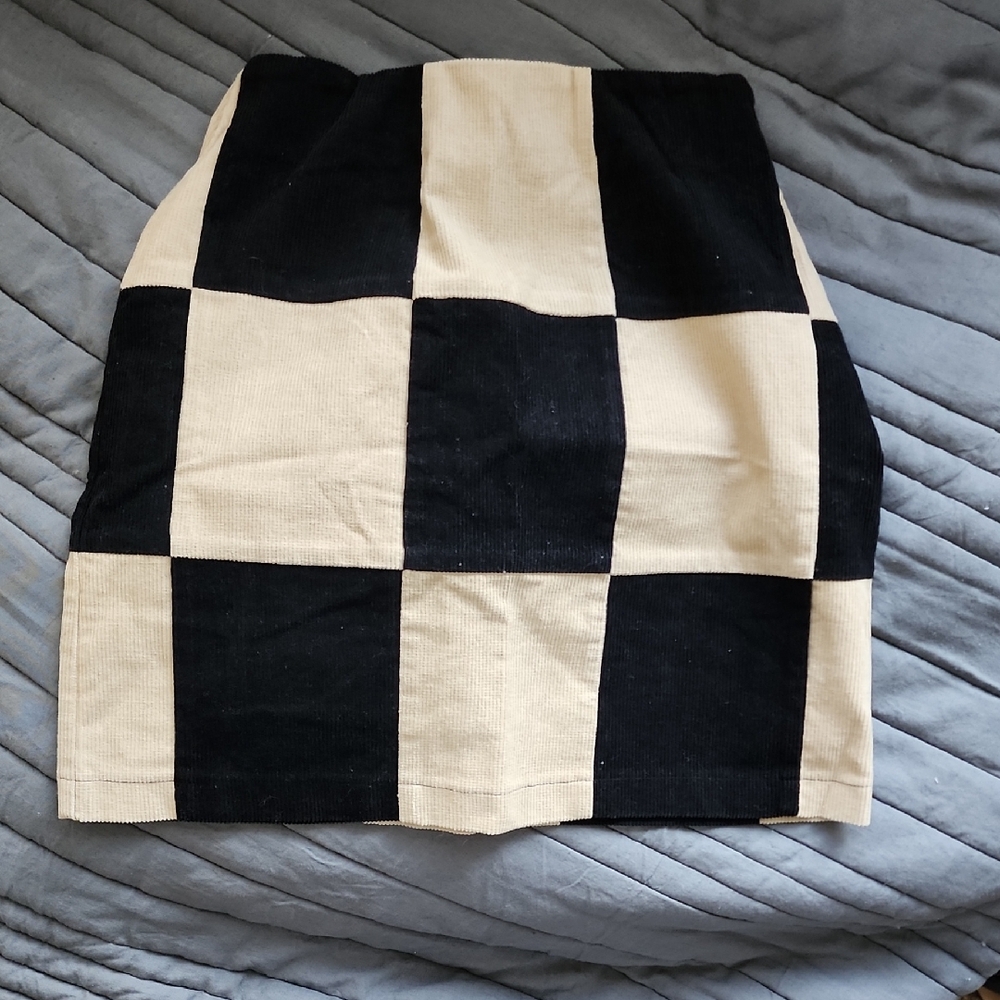 Nasty Gal Black and Cream Checkered Pencil Skirt